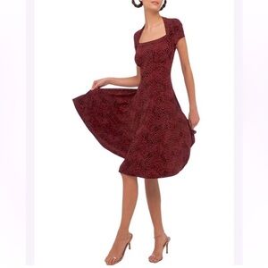 Norma Kamali Jersey Shrug Style Dress Red Snake Stretch Fit Flare Sz XS